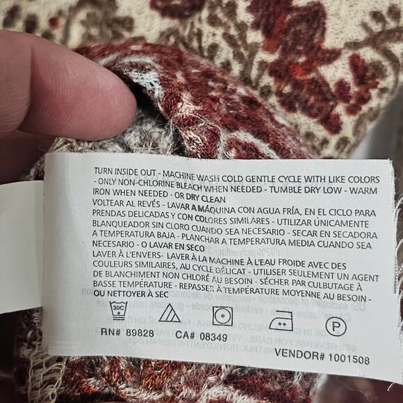 Vintage America Waffle Knit Top Style Lara Size S LS Paisley Boho Peasant - Picture 4 of 8